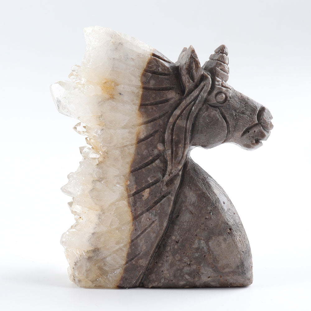 4-inch Carved Crystal Cluster Unicorn Figurine