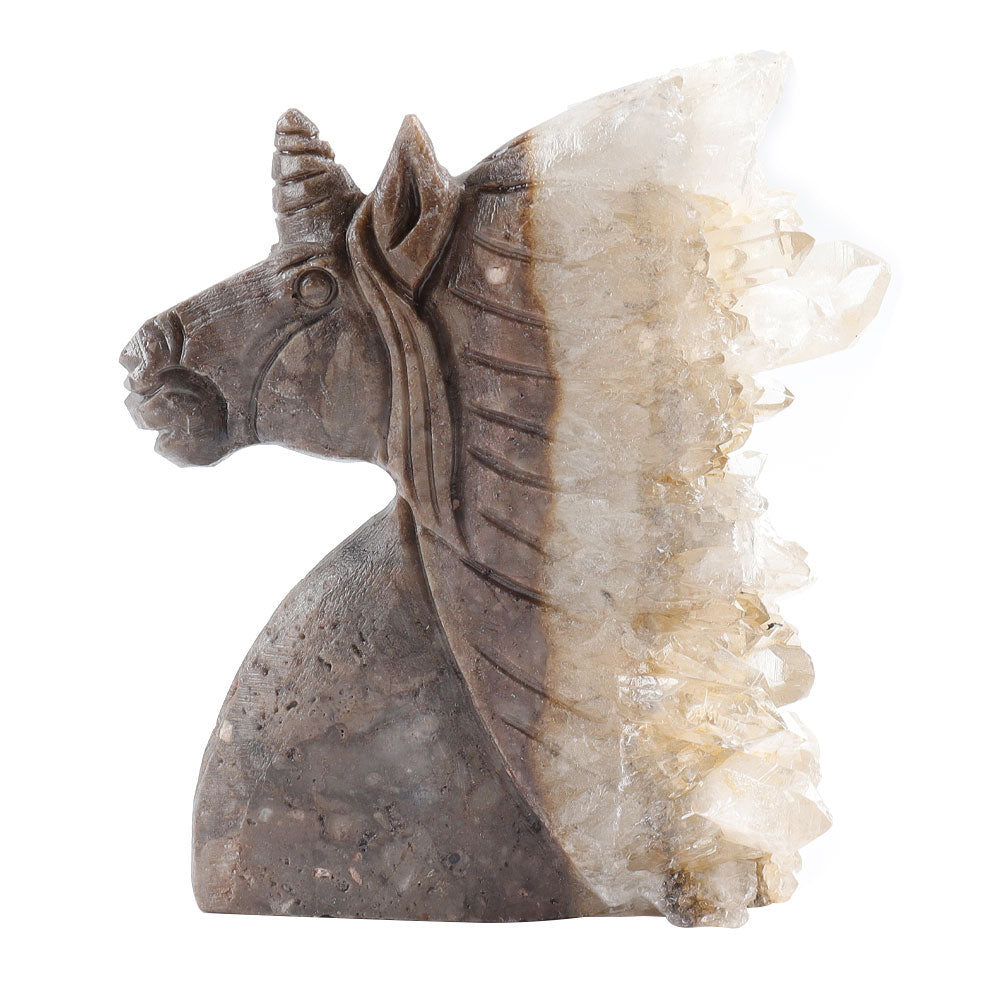 4-inch Carved Crystal Cluster Unicorn Figurine