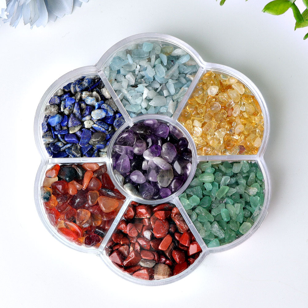 4-Inch Chakra Chips Plate with Polished Multi-Color Crystals
