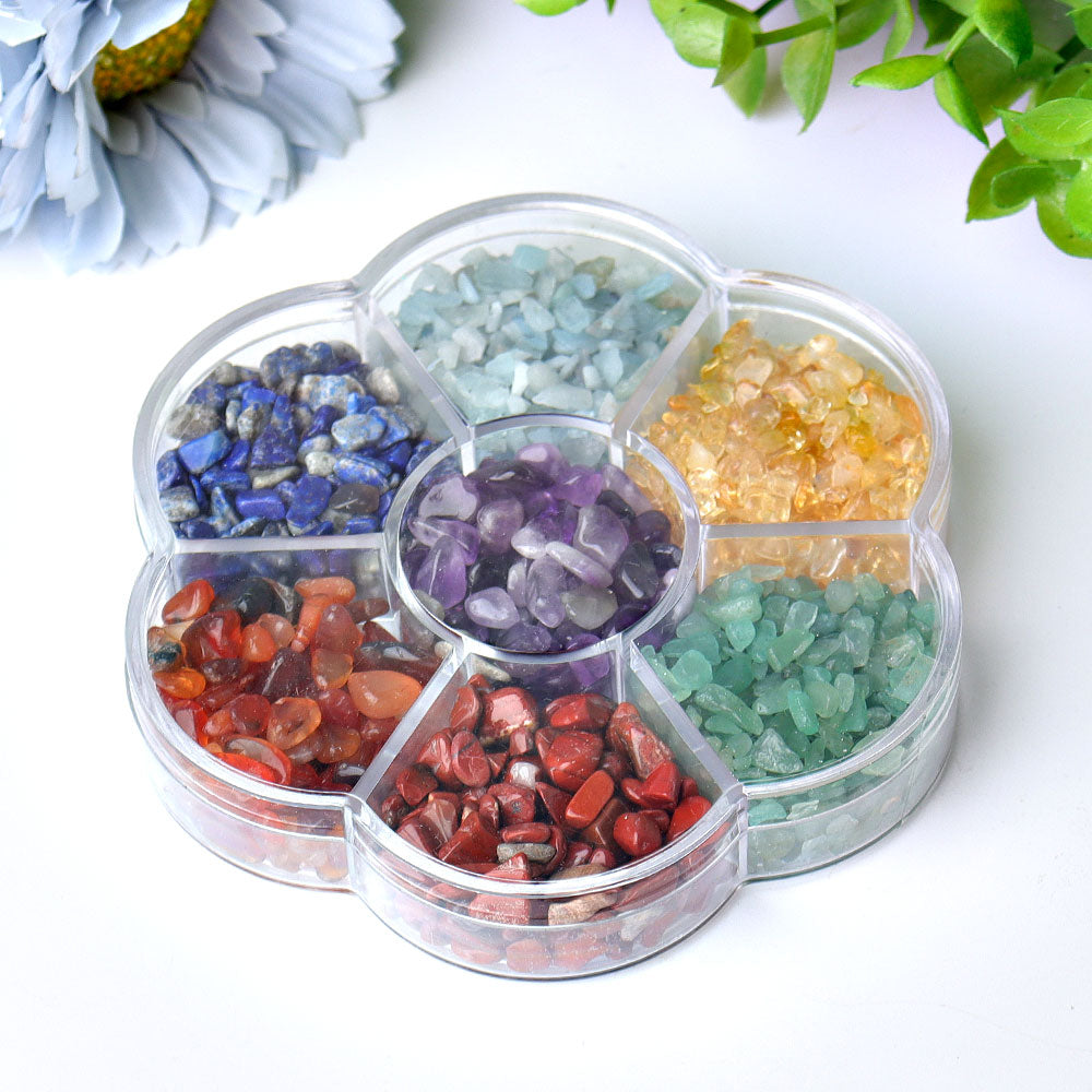 4-Inch Chakra Chips Plate with Polished Multi-Color Crystals