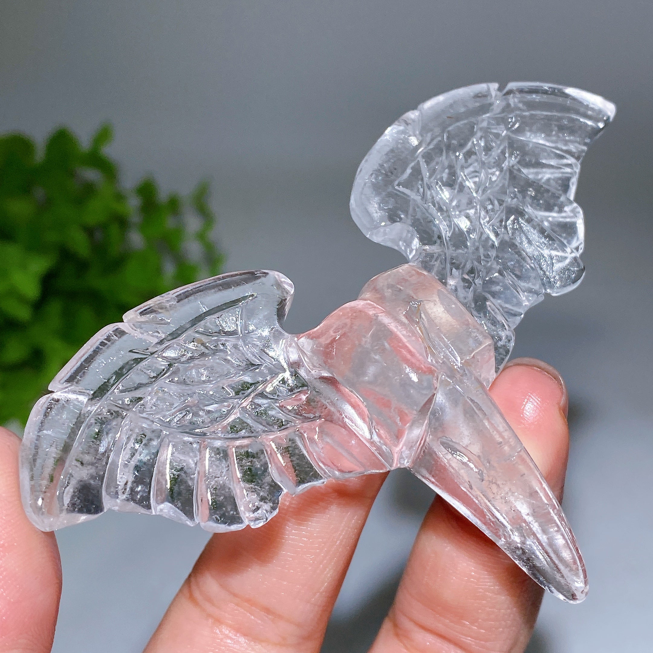 4-inch Crystal Raven Skull with Wings Carving