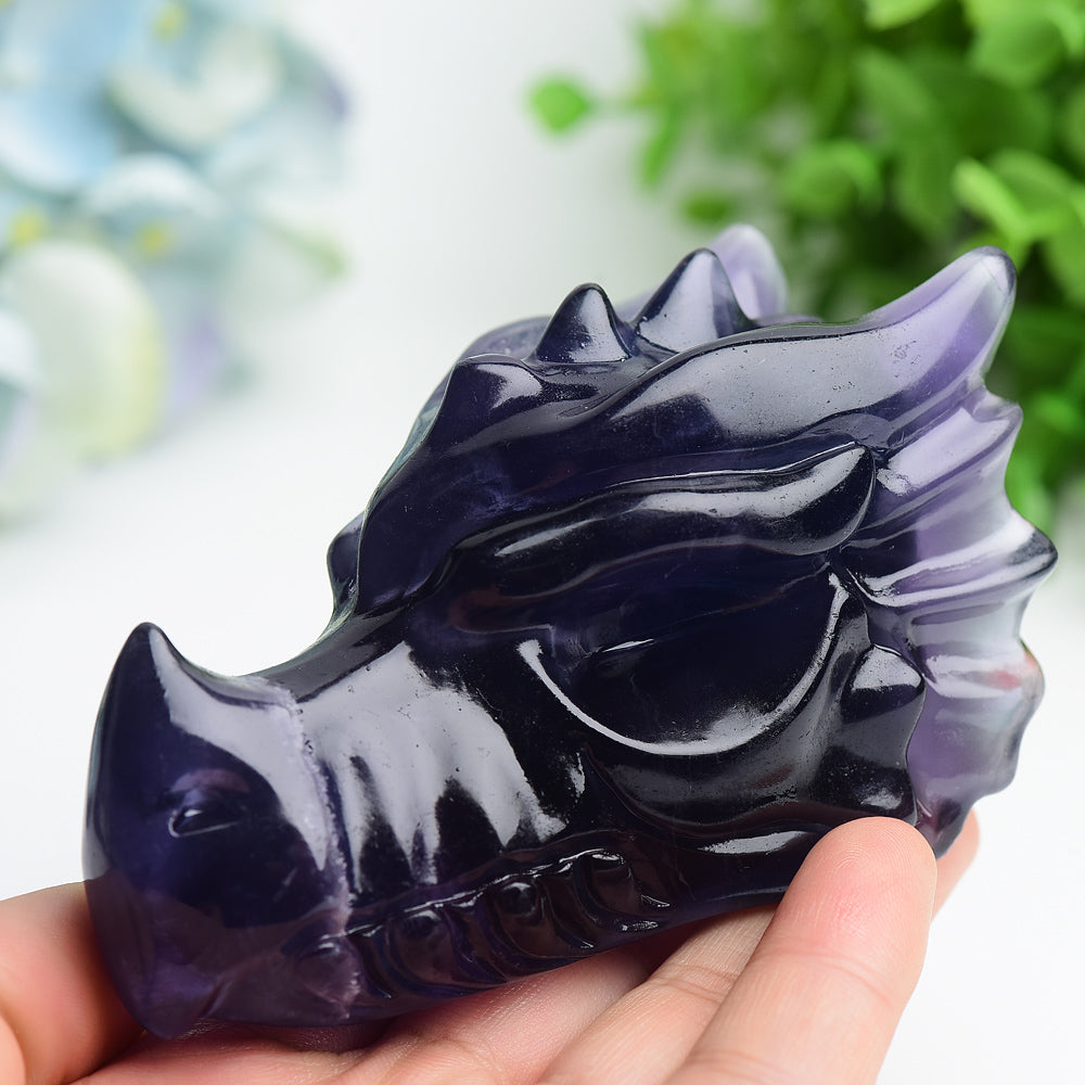 4 Inch Fluorite Dragon Head Crystal Carving Healing Stone