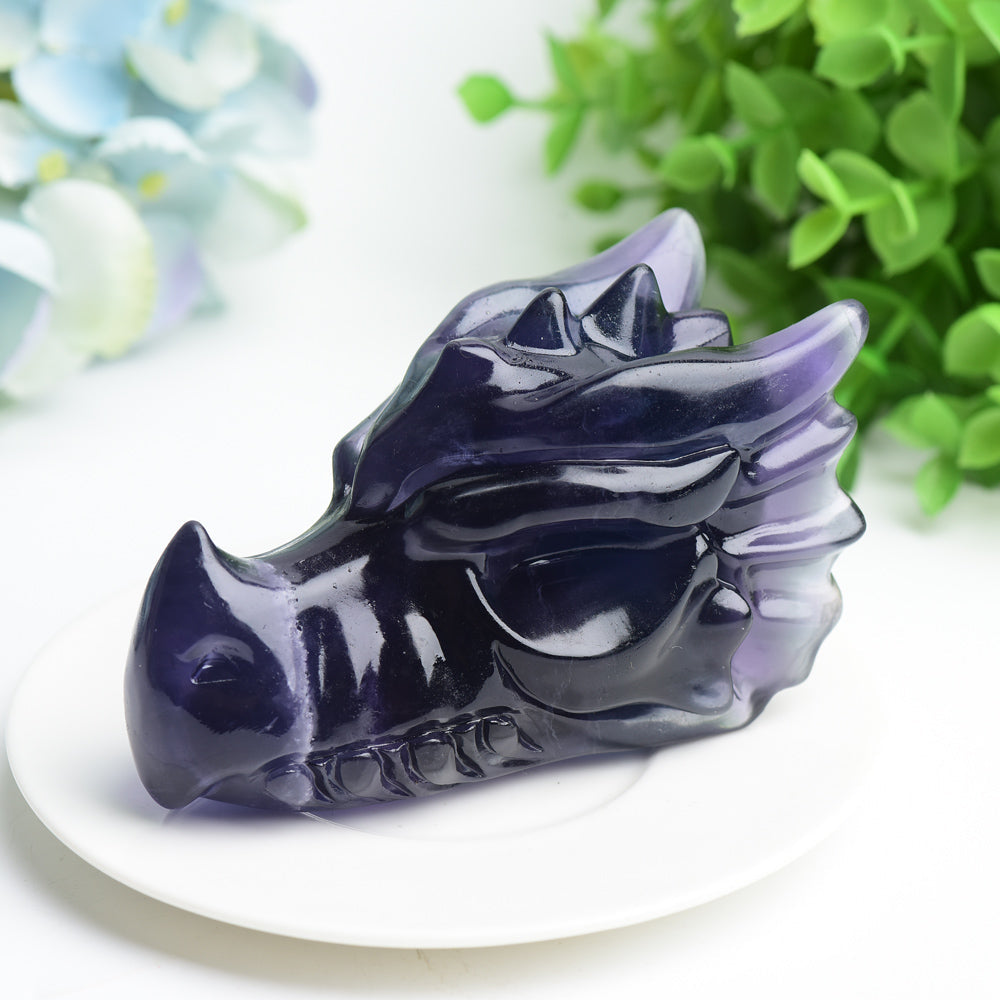 4 Inch Fluorite Dragon Head Crystal Carving Healing Stone