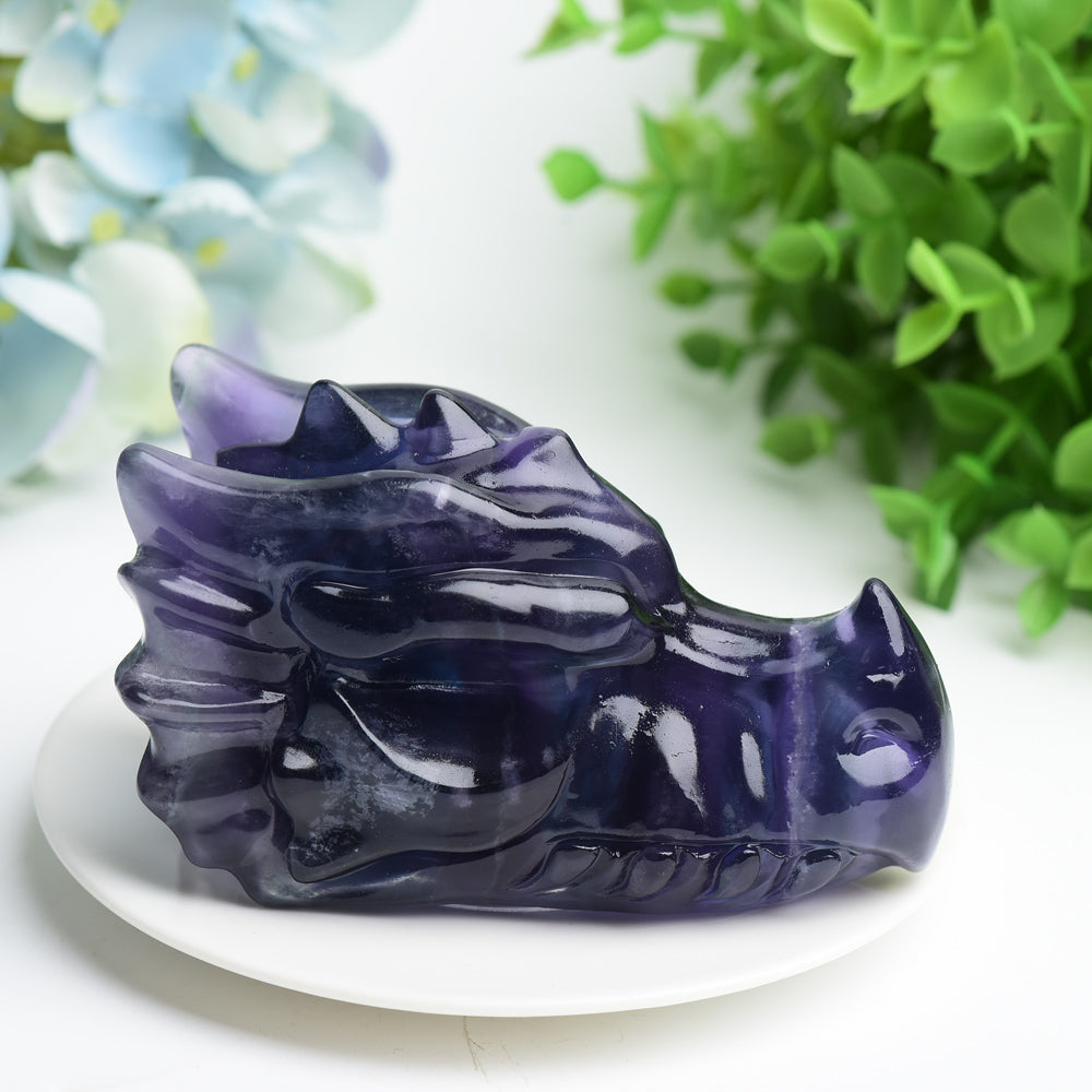 4 Inch Fluorite Dragon Head Crystal Carving Healing Stone