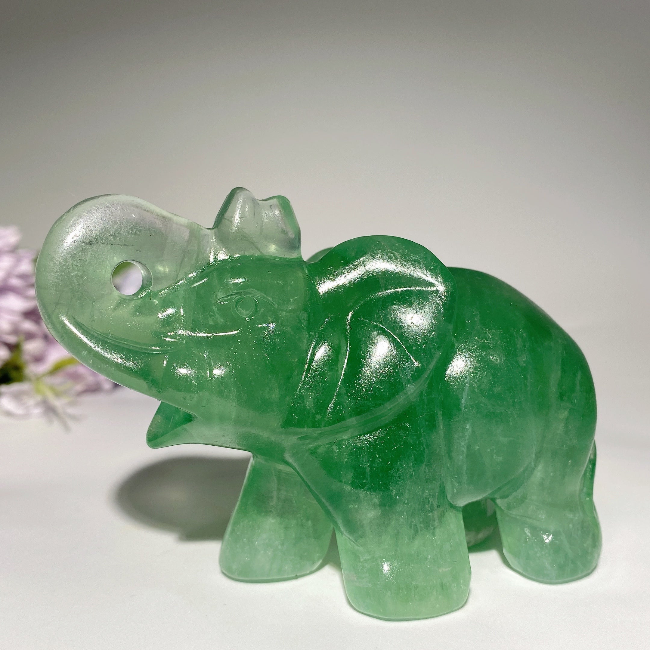 4 Inch Fluorite & Moss Agate Elephant Crystal Carvings