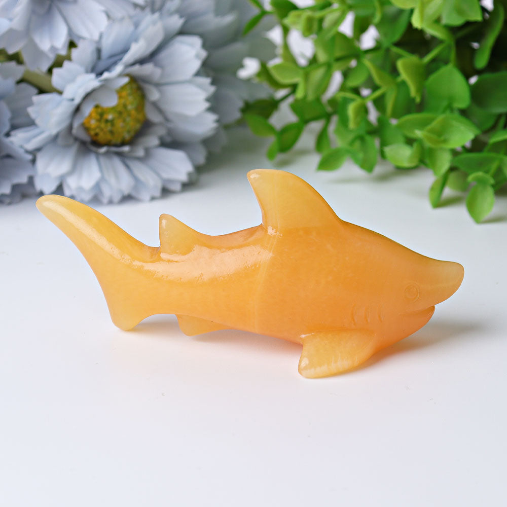 4 Inch Honey Calcite Shark Crystal Carving for Healing