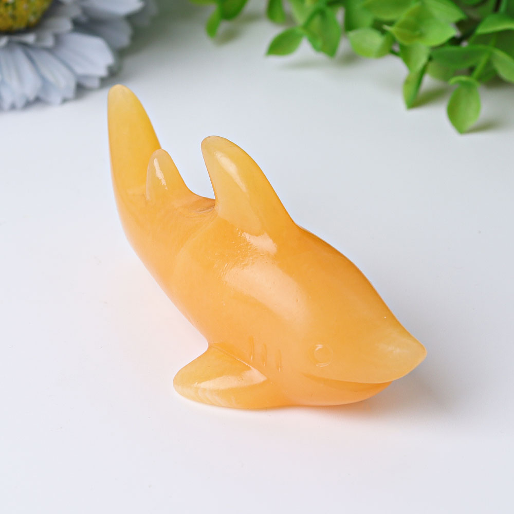4 Inch Honey Calcite Shark Crystal Carving for Healing