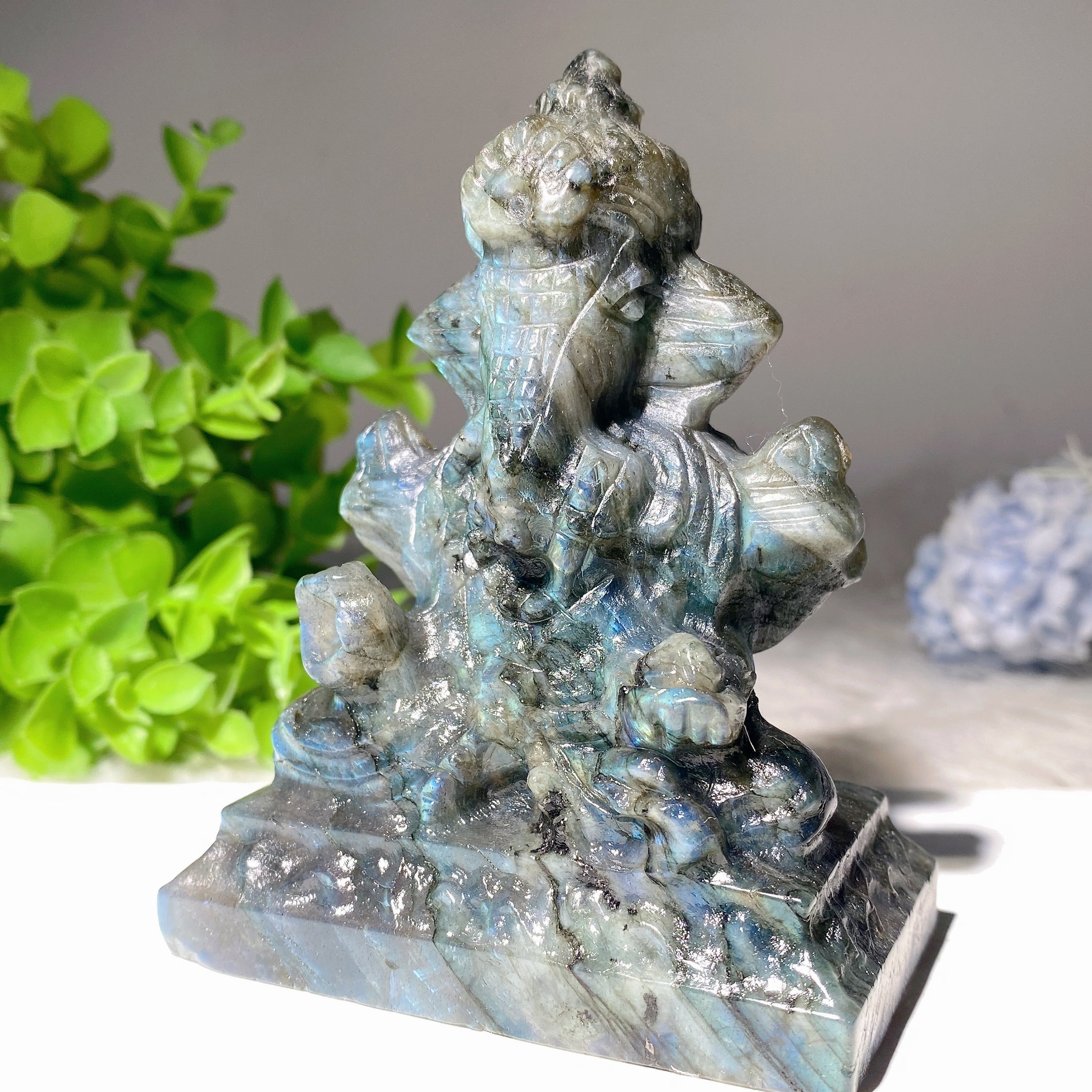 4-inch Labradorite Ganesh Statue for Spiritual Healing