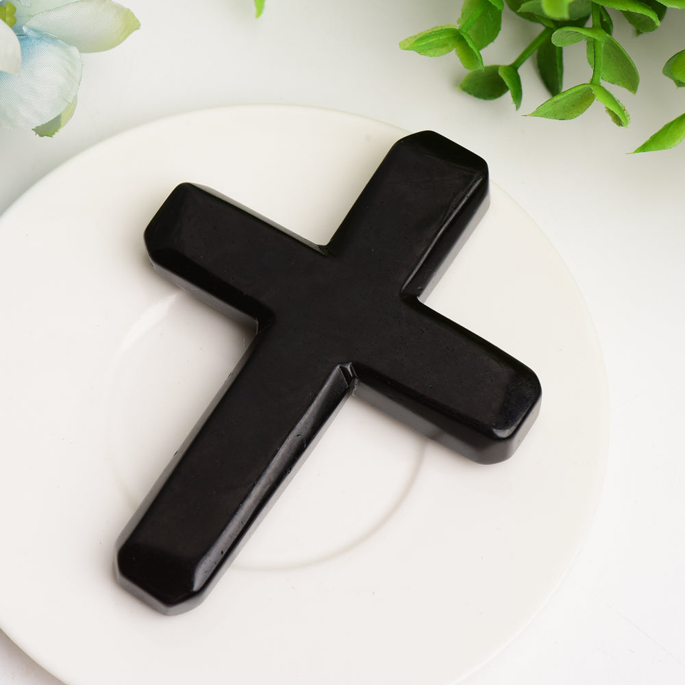 4 Inch Mixed Crystal Cross Carving Figurine Healing Energy