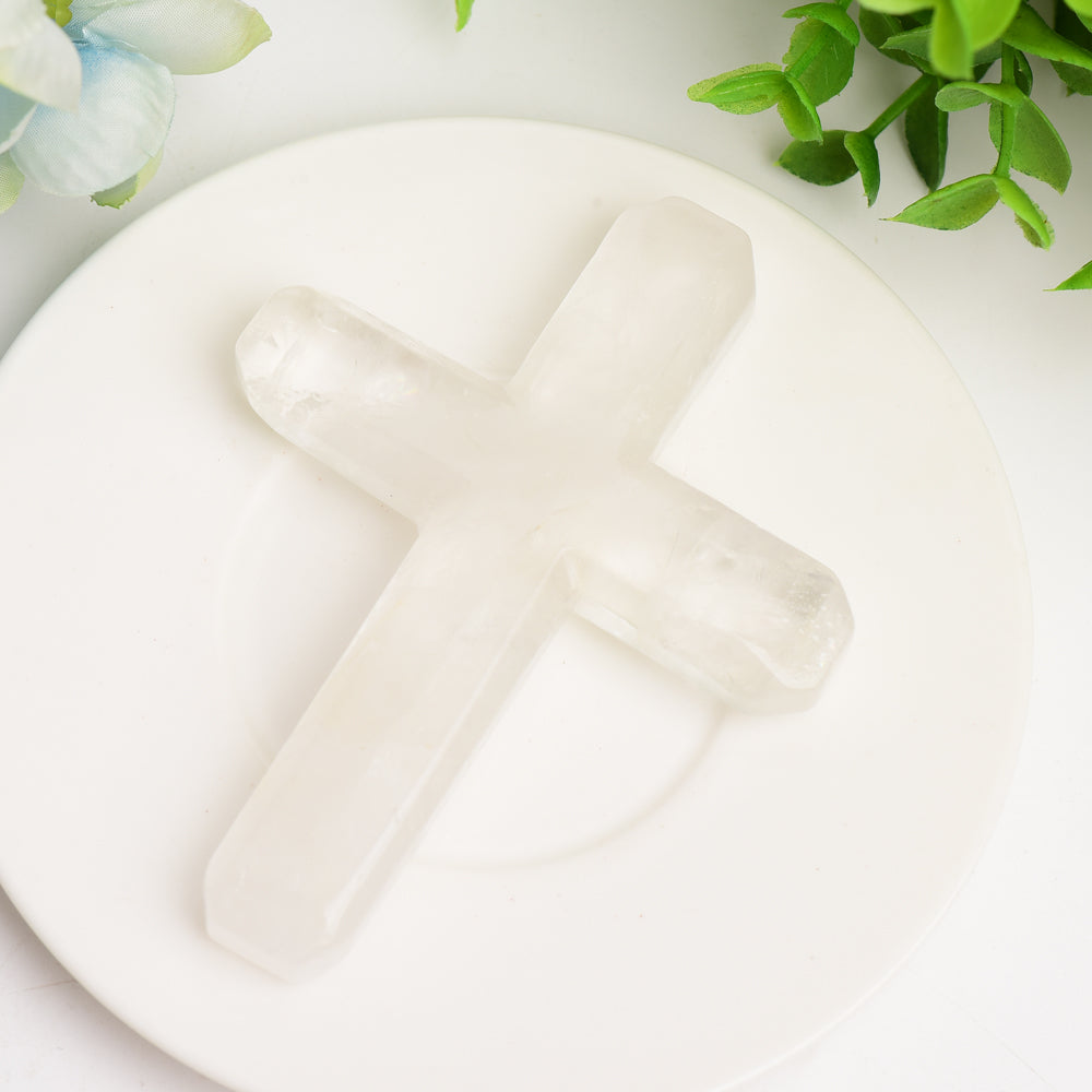 4 Inch Mixed Crystal Cross Carving Figurine Healing Energy