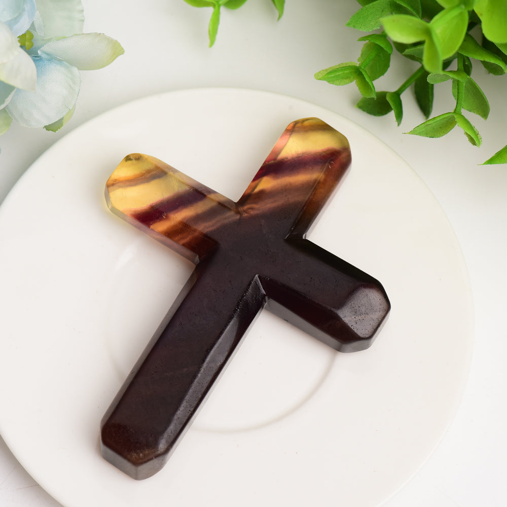 4 Inch Mixed Crystal Cross Carving Figurine Healing Energy