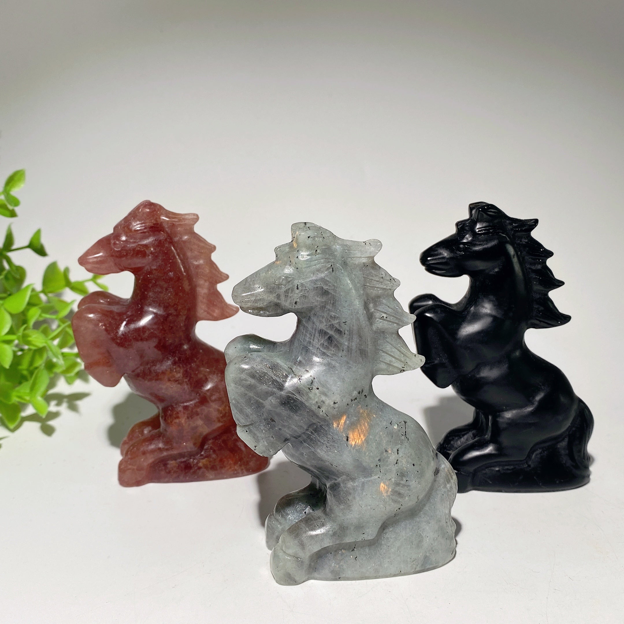 4-Inch Mixed Crystal Horse Carvings for Healing & Energy