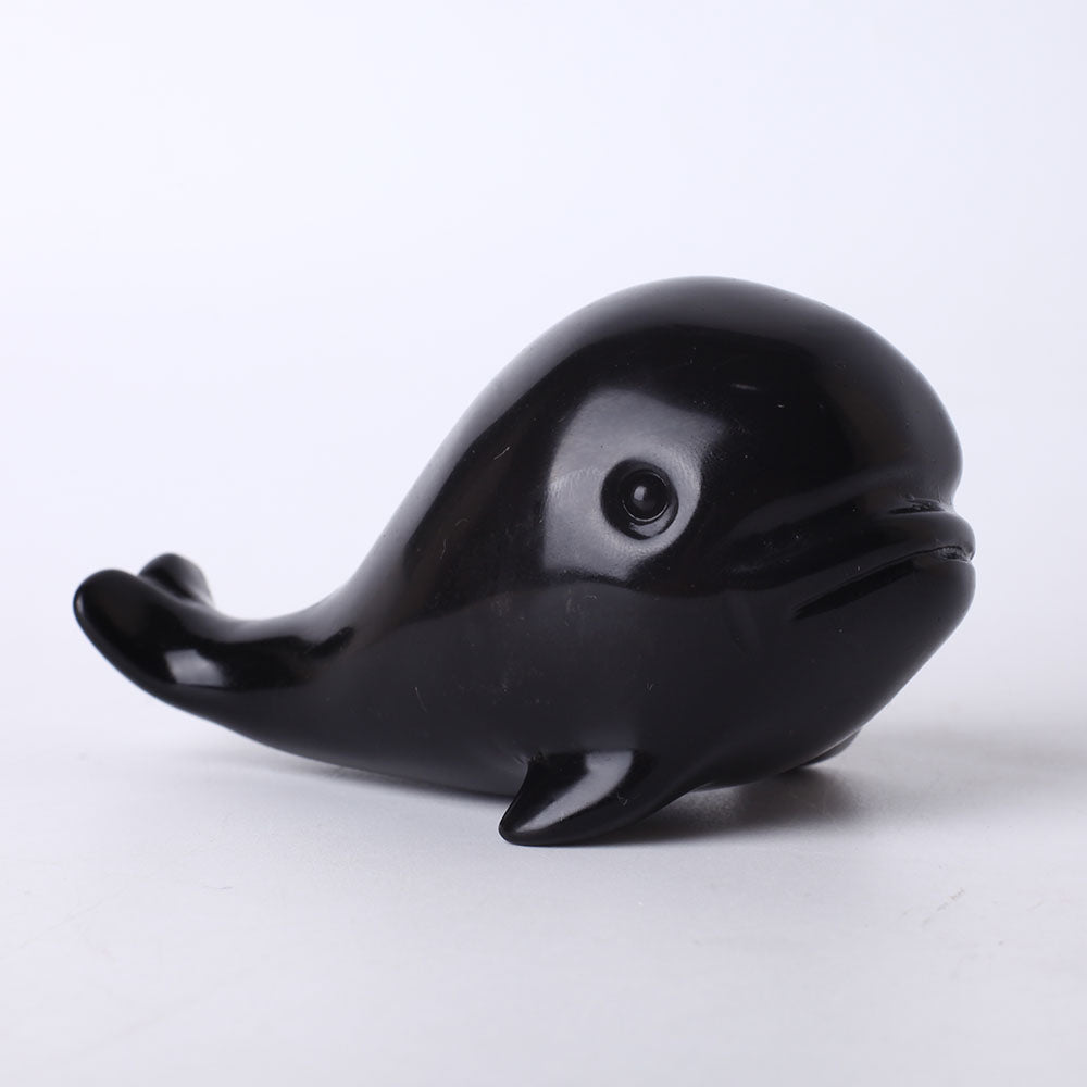 4-Inch Obsidian Crystal Whale Carving Figurine