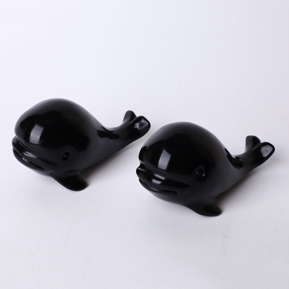 4-Inch Obsidian Crystal Whale Carving Figurine