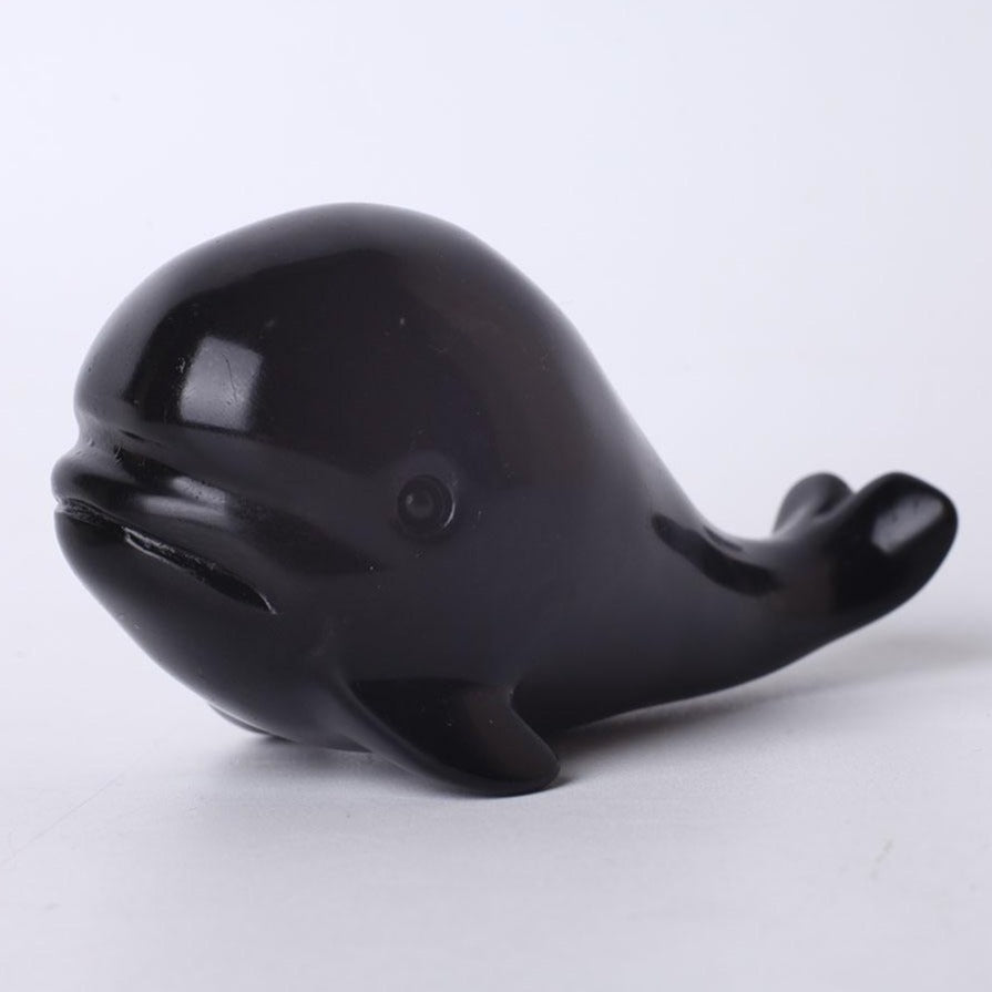 4-Inch Obsidian Crystal Whale Carving Figurine