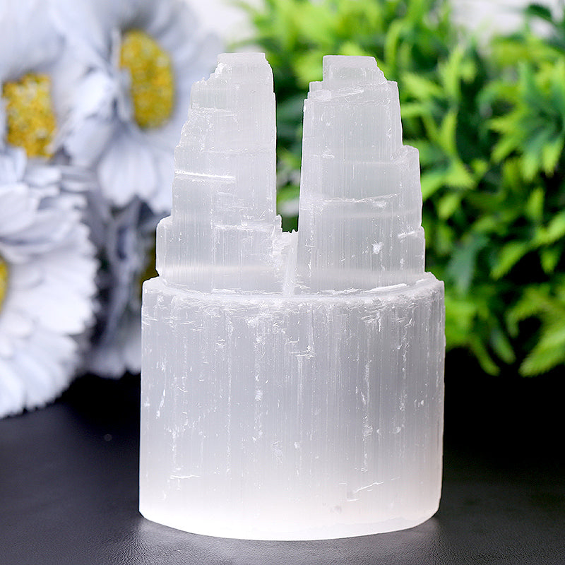 4-inch Selenite Double Twin Crystal Tower for Meditation