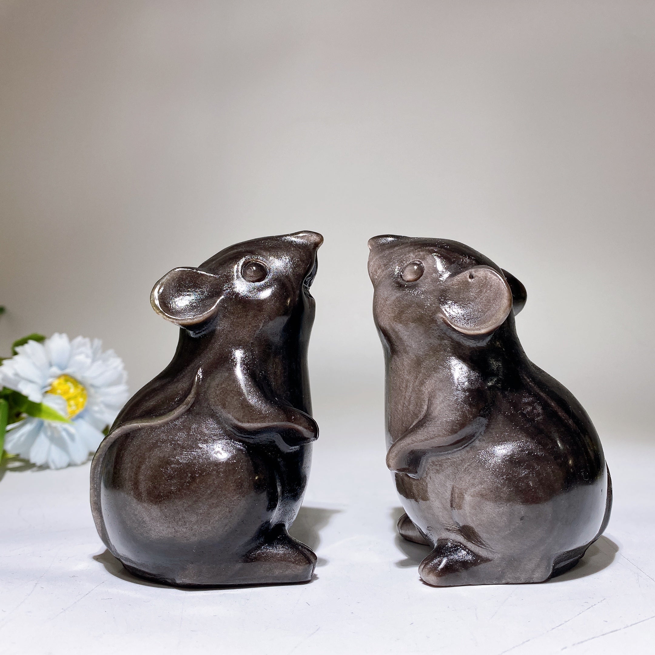 4-inch Silver Obsidian Mouse Crystal Carving for Healing