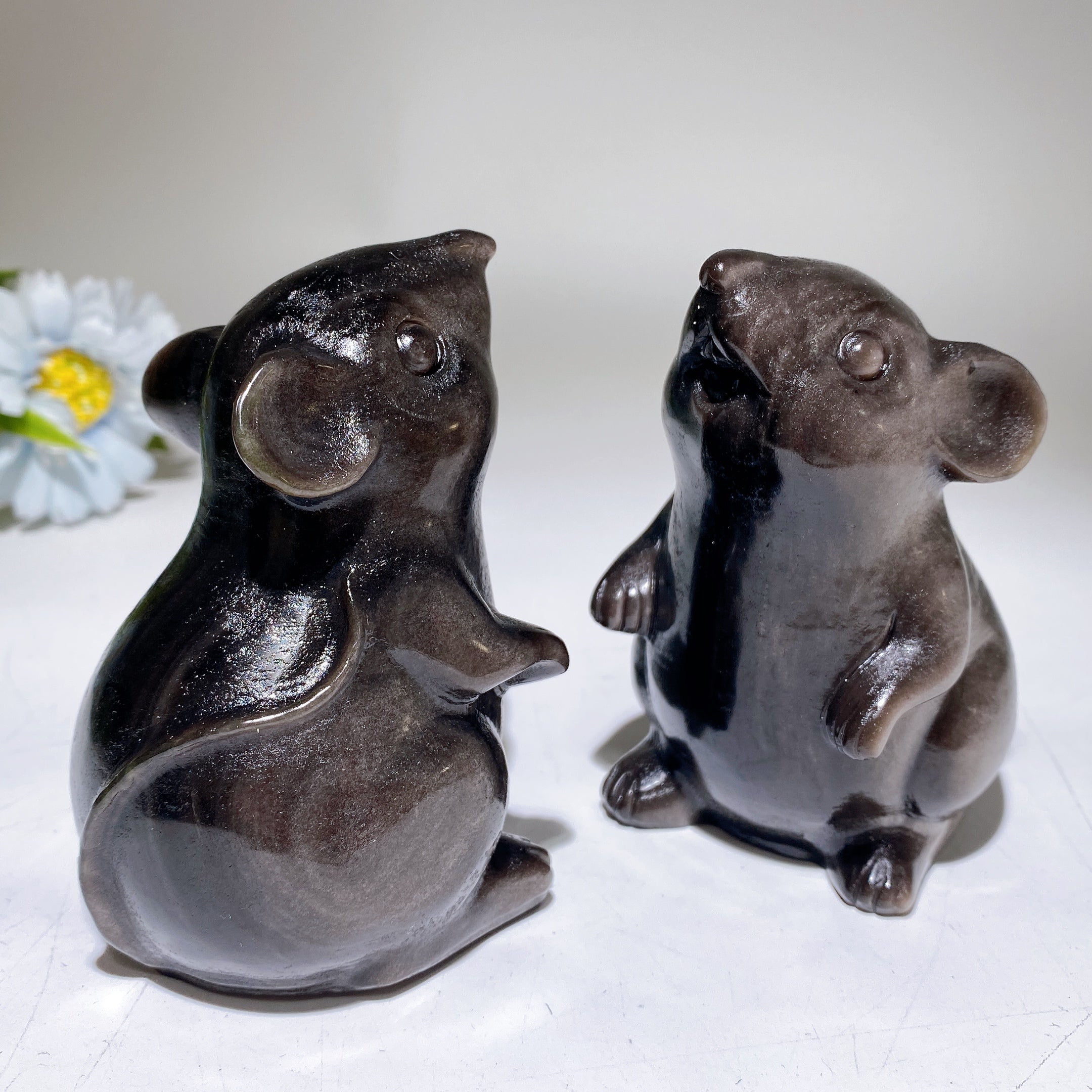 4-inch Silver Obsidian Mouse Crystal Carving for Healing