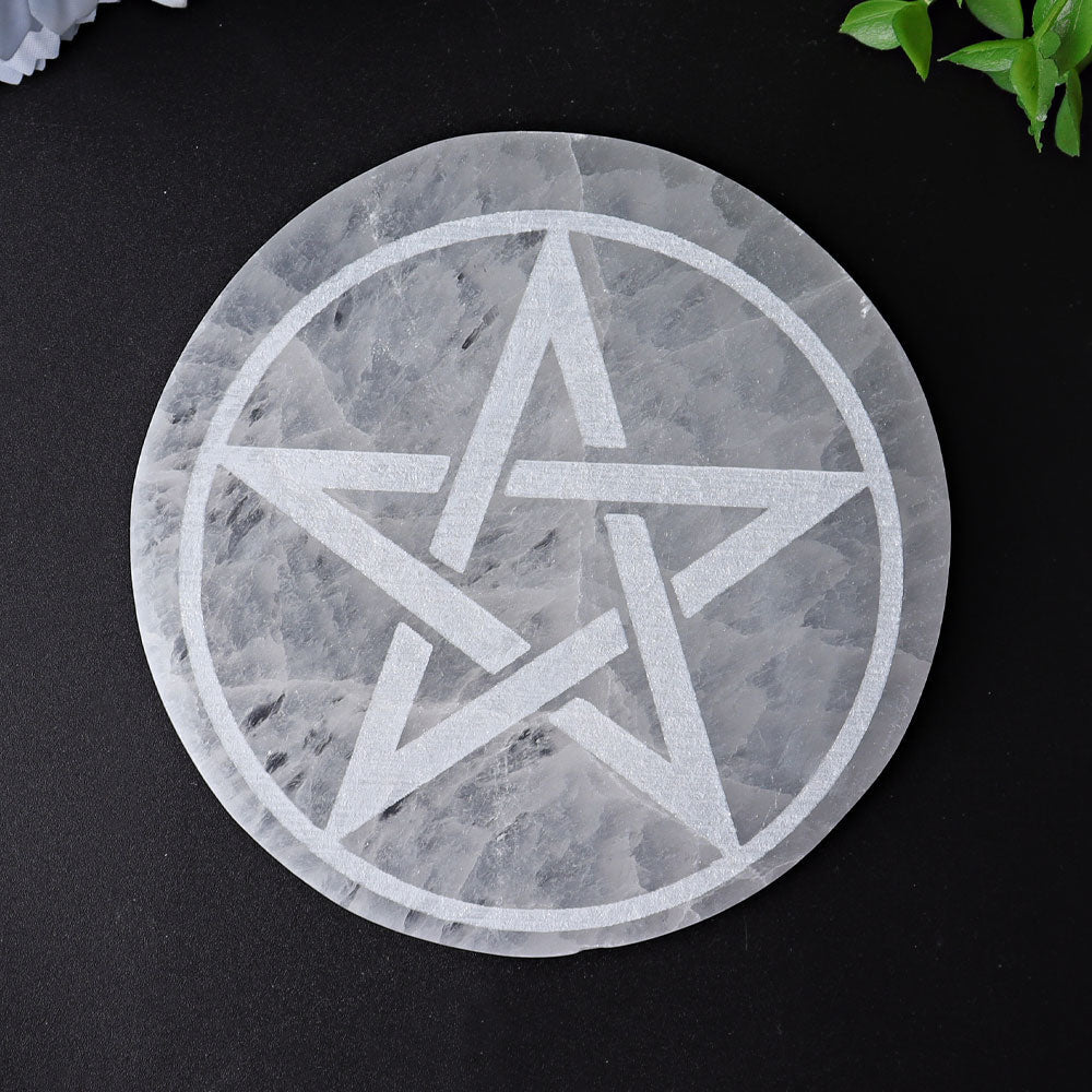 4" Selenite Crystal Coaster with Geometric Star Design