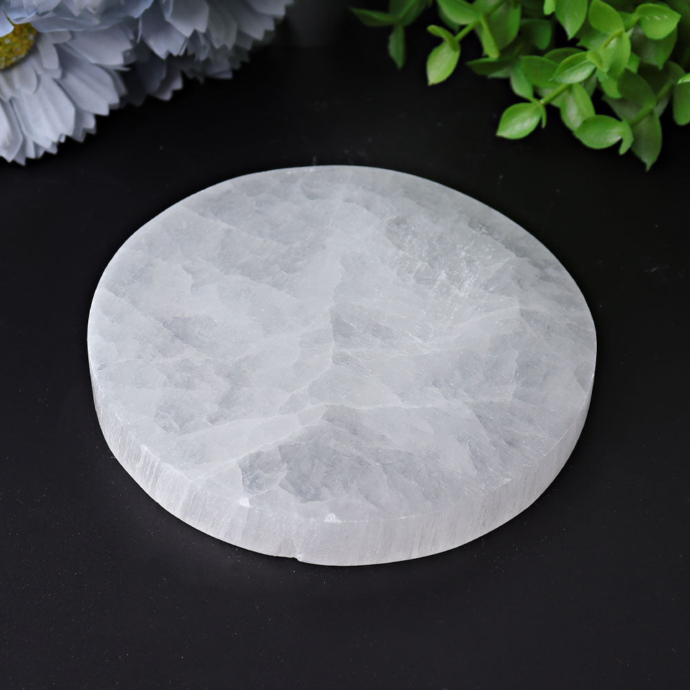 4" Selenite Crystal Coaster with Geometric Star Design