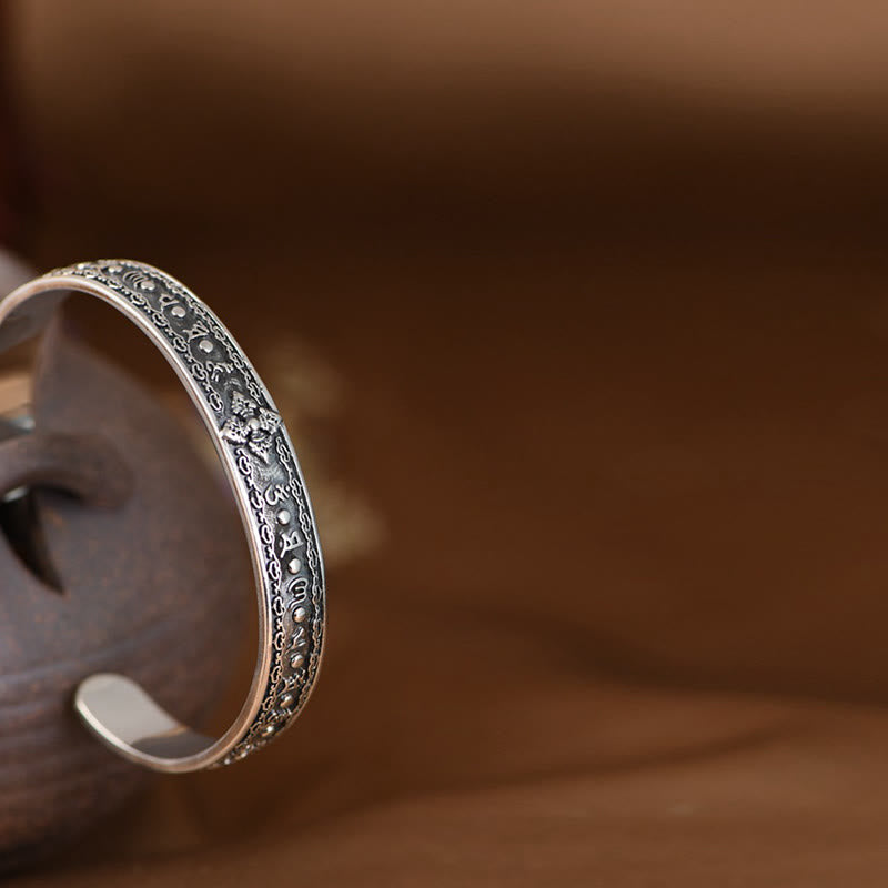 Om Mani Padme Hum 925 Sterling Silver Wisdom Cuff Bracelet