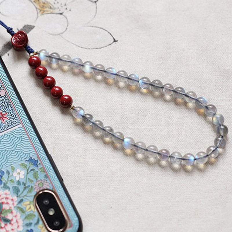 Natural Moonstone Cinnabar 6mm Phone Decoration for Calm & Positivity
