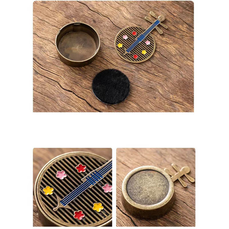 Small Mini Copper Alloy Gourd Fan Pipa Incense Burner