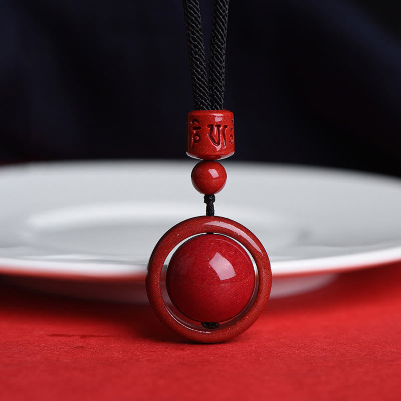 Cinnabar Om Mani Padme Hum Necklace for Blessing & Luck