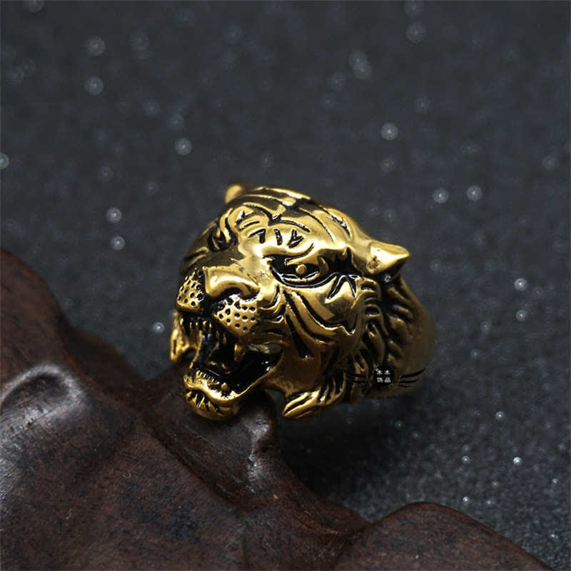 Titanium Steel Tiger Head Ring for Balance and Calm Energy
