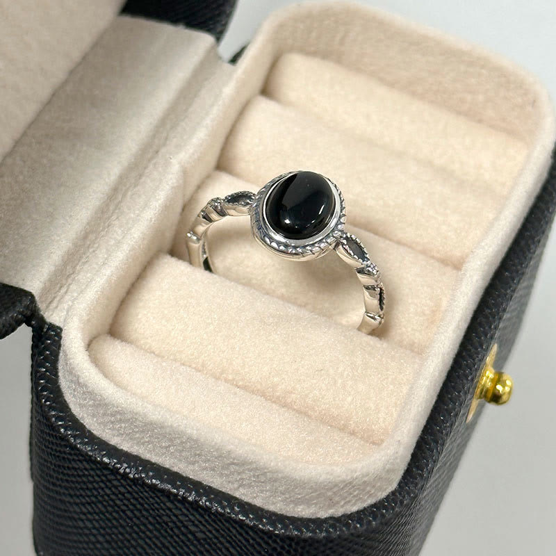 Black Onyx Fortune Ring in 925 Sterling Silver - Protection & Strength