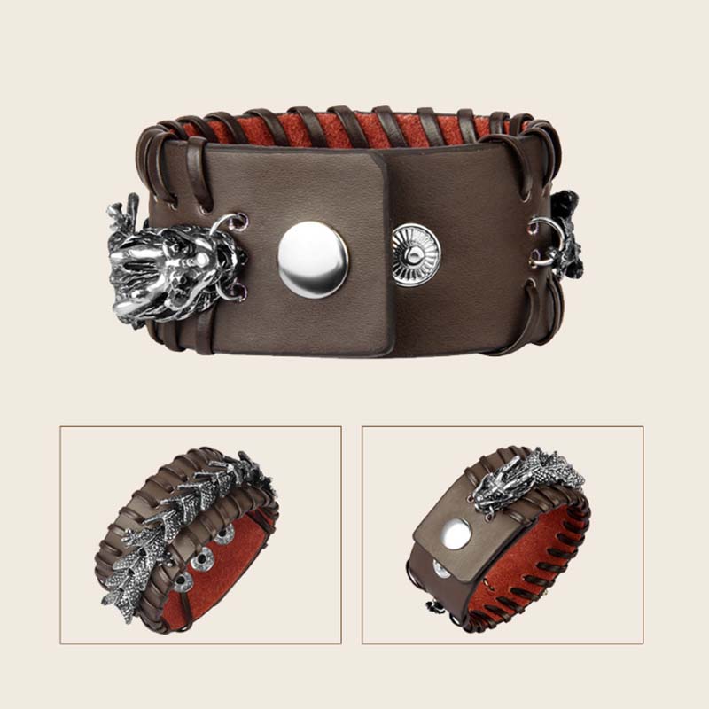 Dragon Leather Protection Weave Bracelet for Strength and Luck