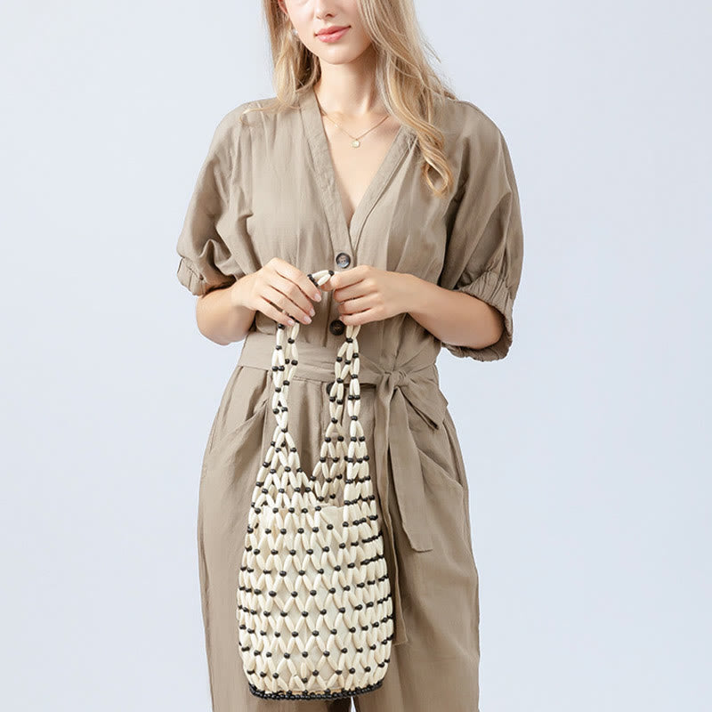 Wooden Beads Bucket Shoulder Bag for Spiritual Accessories