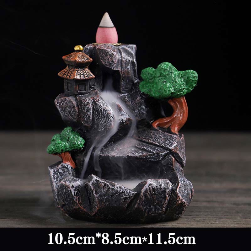 Resin Buddha Incense Burner with Mountain Bridges Pattern