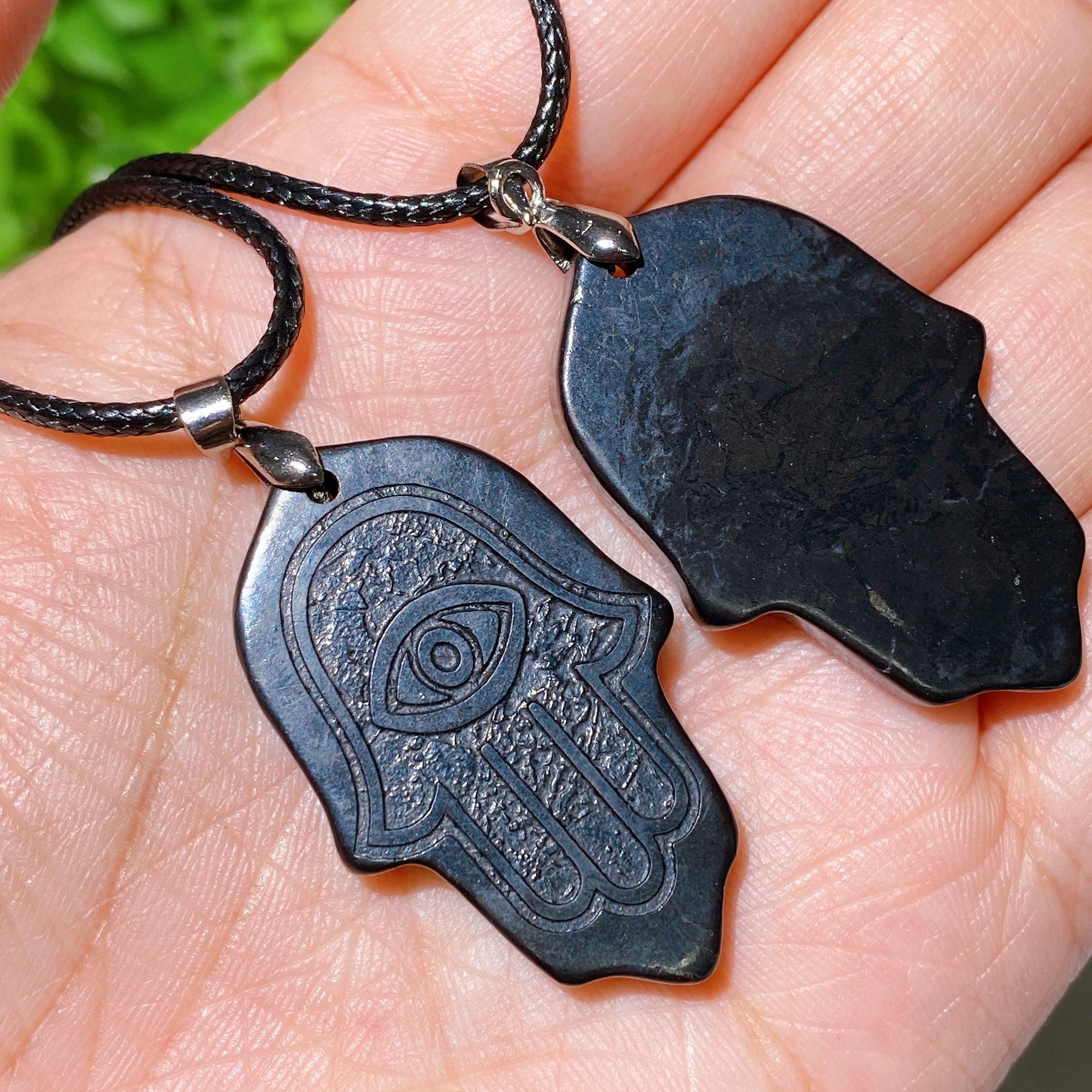 40mm Schungite Chakra Hand Necklace with Horus Eye Protection