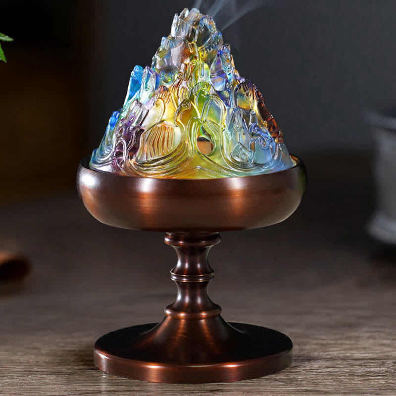 Liuli Crystal Mountain Incense Burner for Meditation and Healing