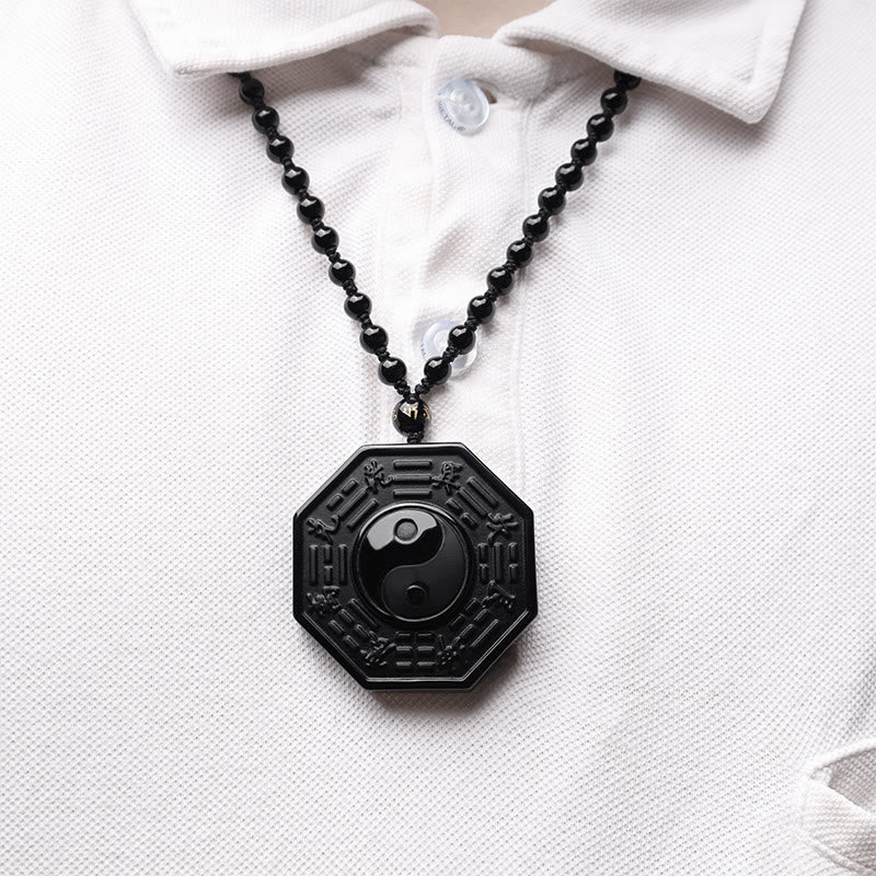 Black Obsidian Yin Yang Pendant Necklace for Balance