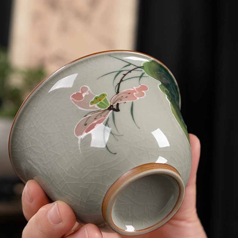 Zen Ceramic Lotus Koi Fish Gaiwan Teacup 140ml