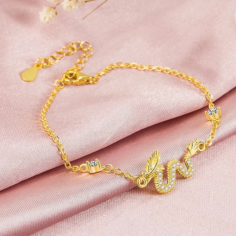 925 Sterling Silver Dragon Luck Bracelet | Red Rope or Gold Chain