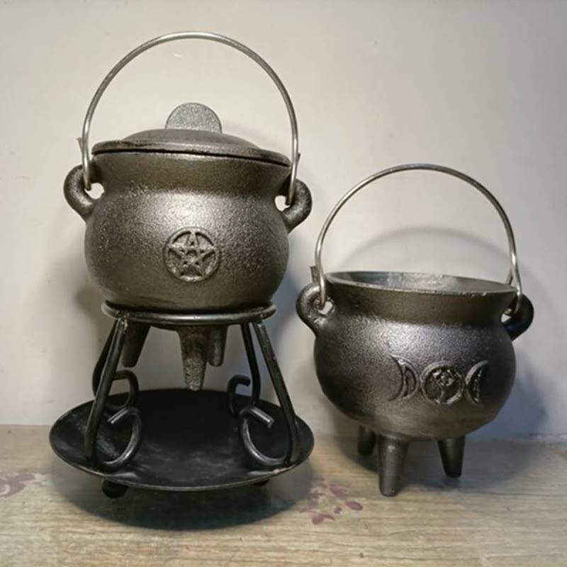 Cast Iron Triple Moon Cauldron for Meditation Rituals