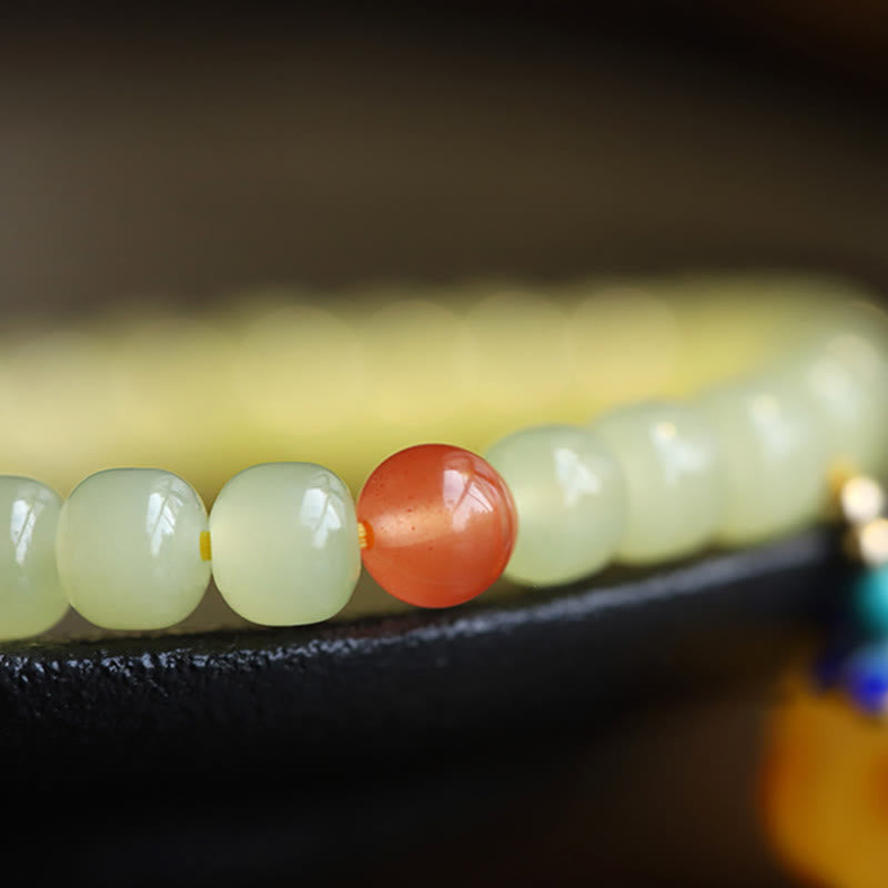 Natural Hetian Jade Prosperity Bracelet with Amber & Red Agate