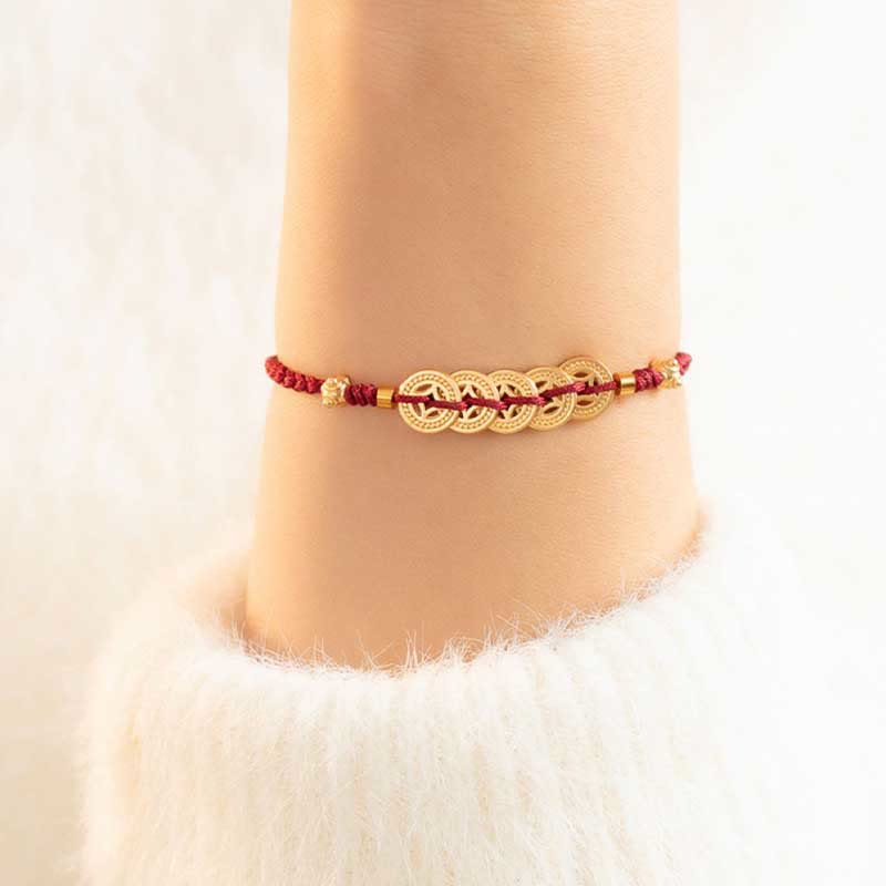 Copper Coin Red String Bracelet for Luck & Protection