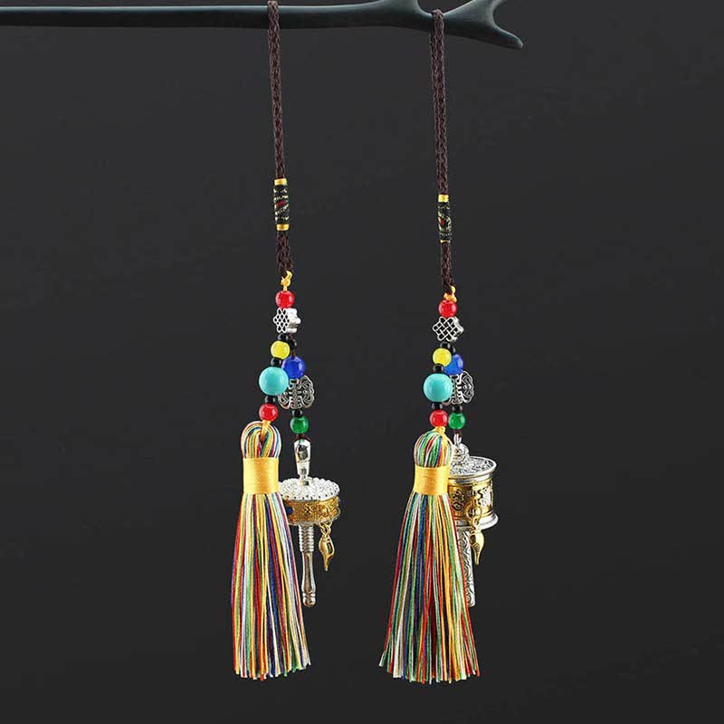 Om Mani Padme Hum Prayer Wheel Tassel Car Hanging