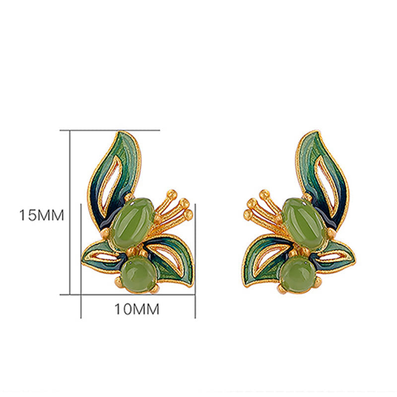 925 Sterling Silver Gold Plated Cyan Jade Butterfly Earrings