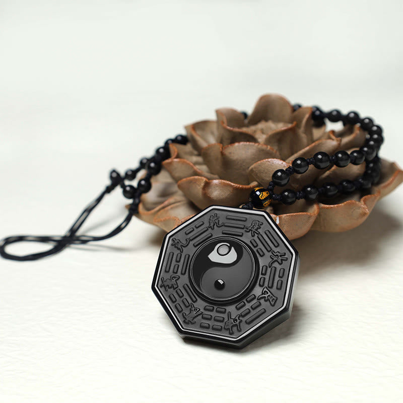 Black Obsidian Yin Yang Pendant Necklace for Balance