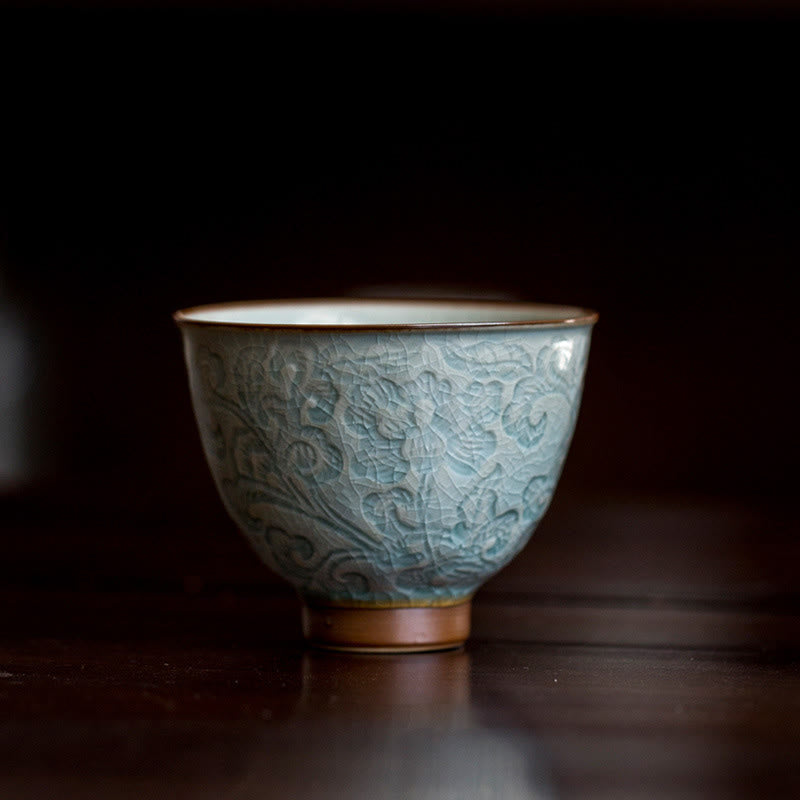 Lotus Carved Ceramic Zen Decor Teacup 95ml