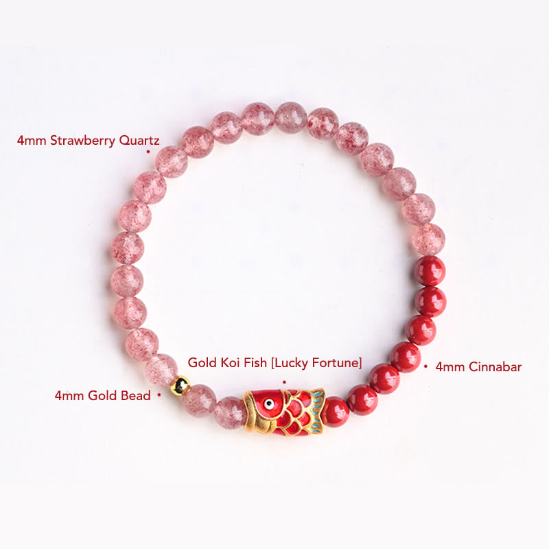 4mm Strawberry Quartz Lucky Koi Fish Healing Bracelet