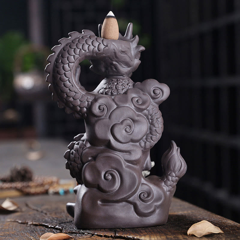 Purple Clay Buddha Dragon Incense Burner 10.5cm Meditation
