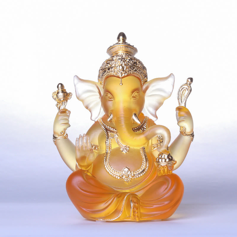 Handmade Liuli Crystal Ganesh Statue 11.5cm Protection Art