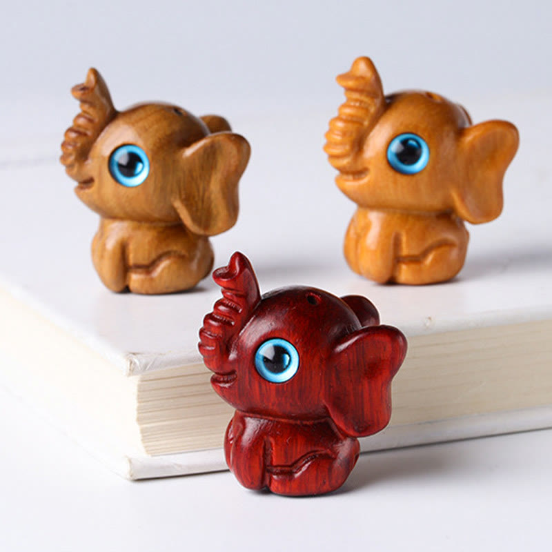 Mini Elephant Carved Decoration in Sandalwood for Protection & Luck