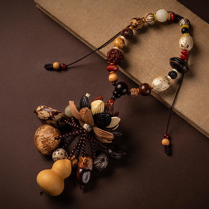 Boxwood Peach Wood Bodhi Seed Lotus Car Hanging Charm